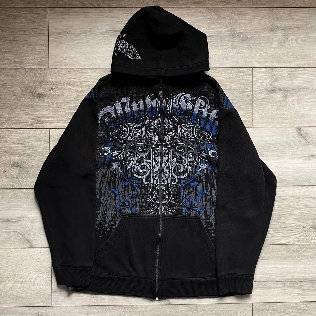 90s Streetwear Crew Neck Sweatshirt Men Casual Hoodie High Street Print Design Patterns Suitable for Fall and Summer Gothic Zipper Cardigan