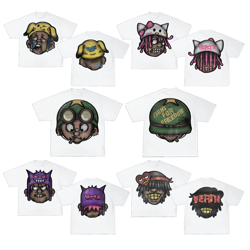 Maxct 90s Streetwear Streetwear T Shirt Men Y2K Hip Hop Rock Cartoon Pattern Printing Sweatshirt Graffiti Graphics Oversized Crew Neck Short Sleeve 0924