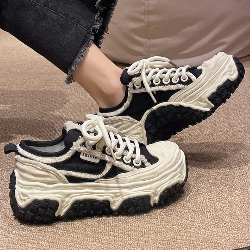 Women's Canvas Platform Sneakers - Designer Breathable Casual Footwear Maxct