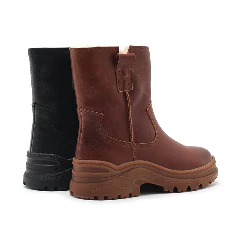 Womens Shearling Lined Snow Boots for Cold Winter Retro Short Boots Maxct