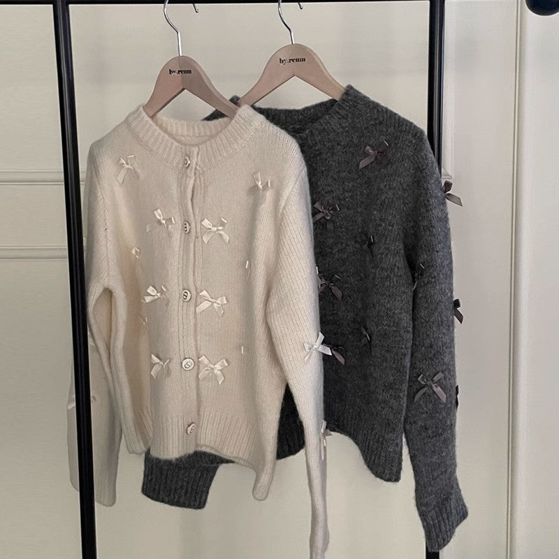 Maxct Round Neck Bowknot Knit Cardigan