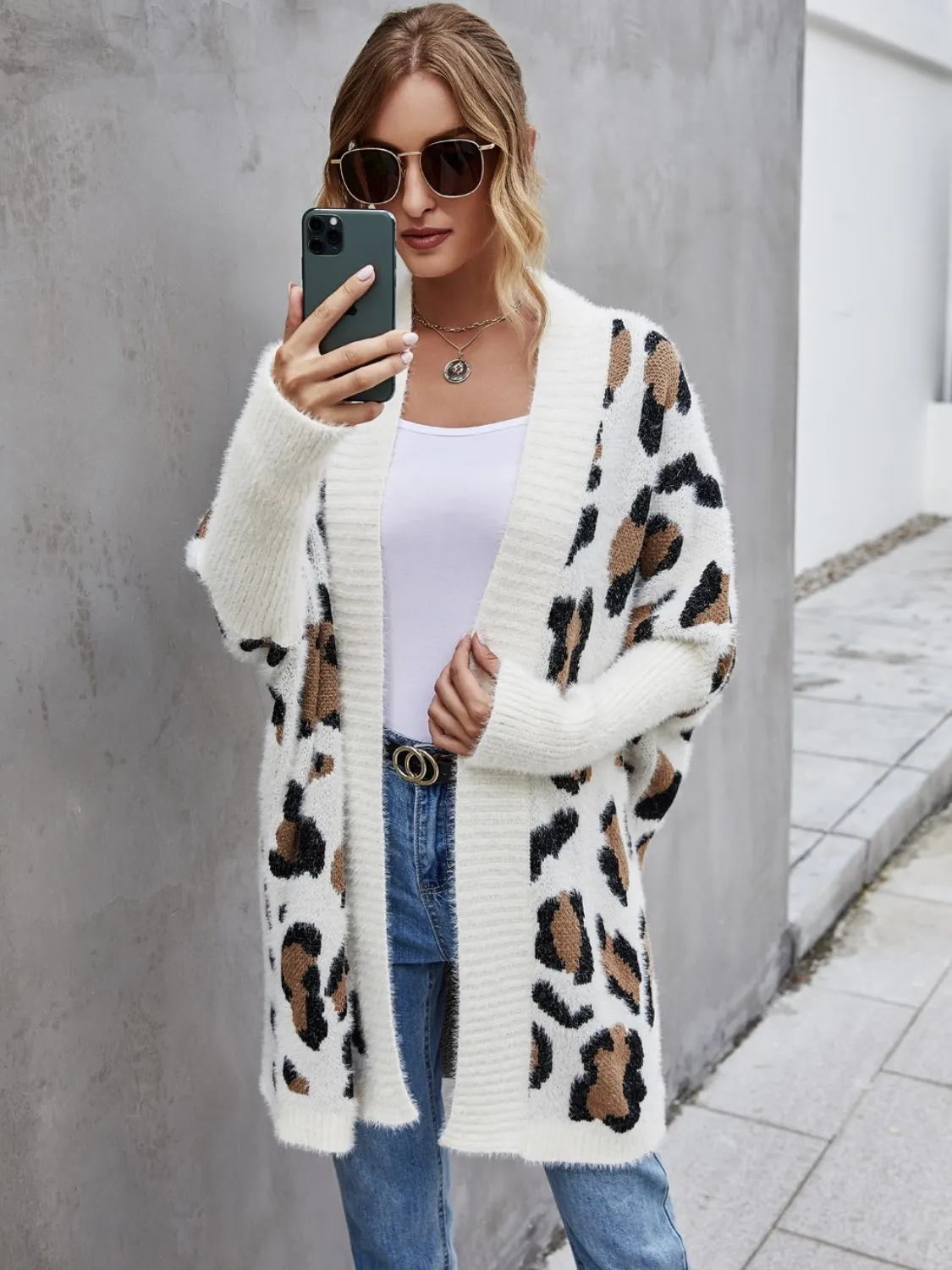 Maxct &Leopard Pattern Fuzzy Cardigan