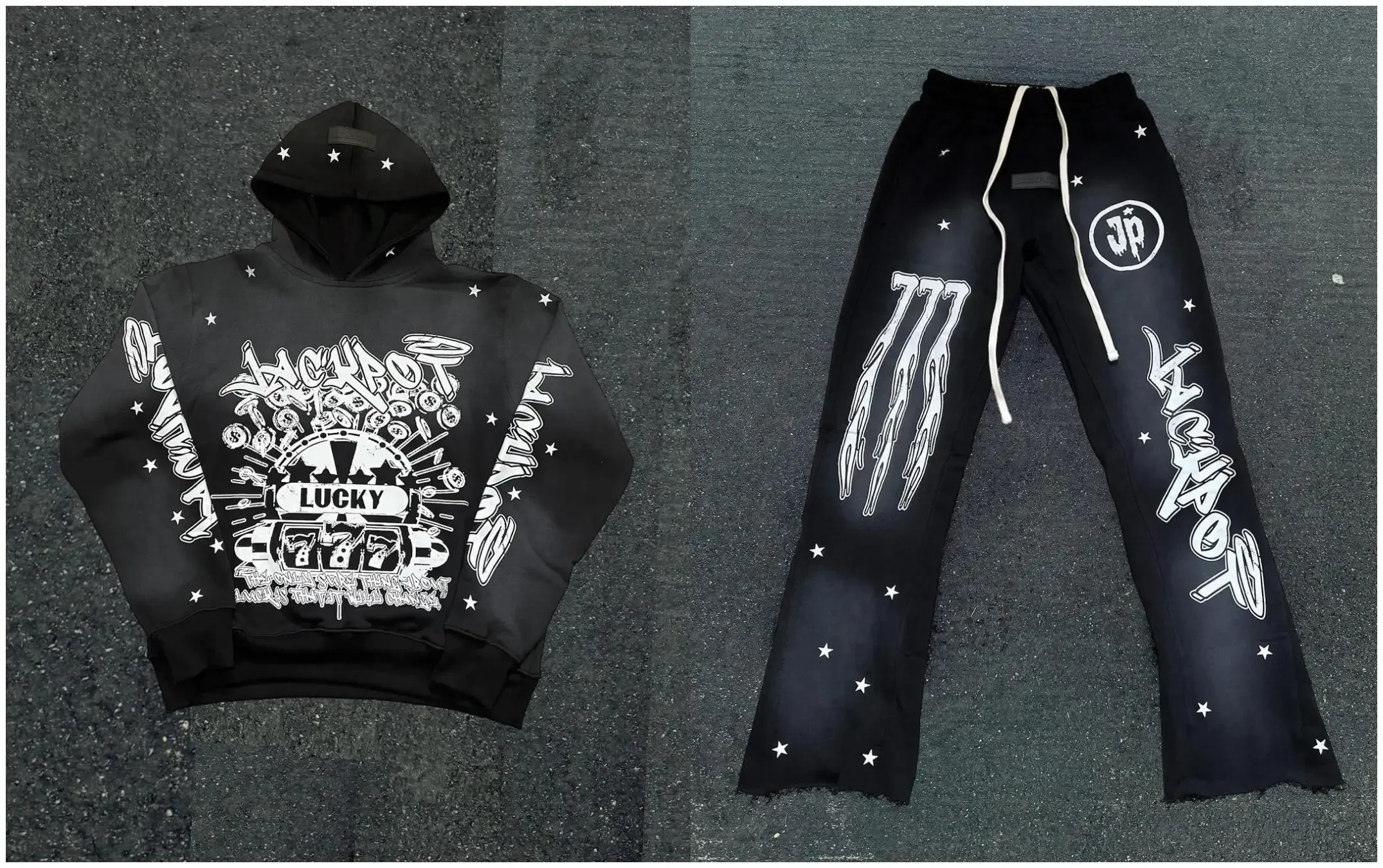 Mens Hoodie Sweatshirts and Sweatpants Two Piece Gothic Winter Tracksuit Sportswear Sets Y2k Harajuku Streetwear Men Clothing