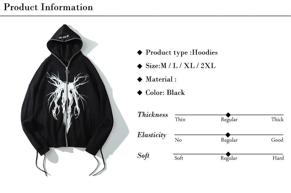 Unisex Zipper Black Graphic Hoodies Maxct