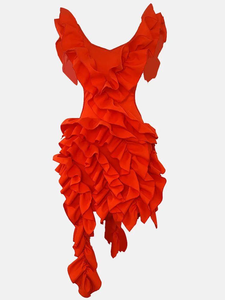 Butterfly Sleeve Floral Ruffles Dress Maxct