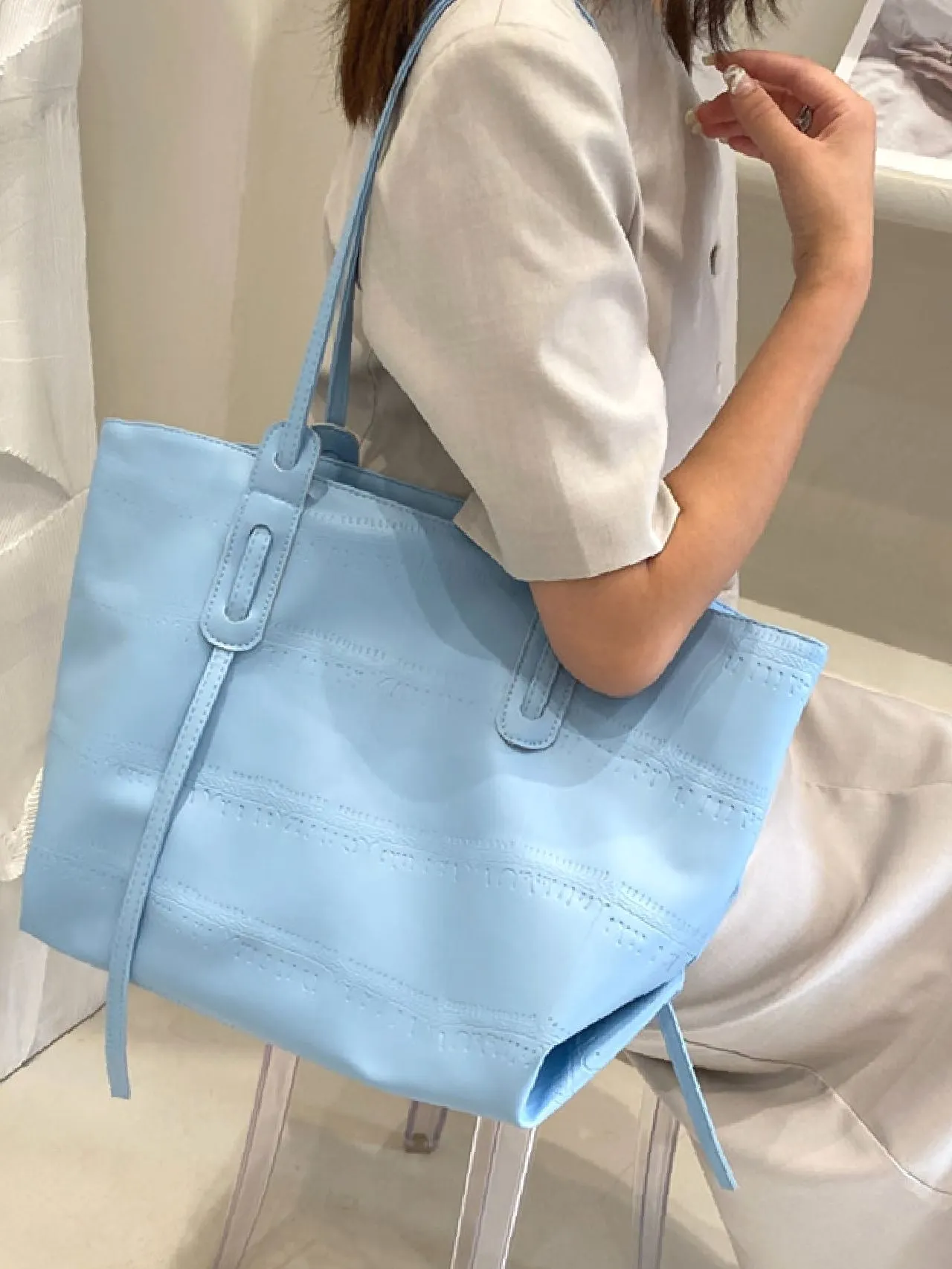 Maxct - Minimalist Textured Shoulder Tote Bag  - Women Tote Bags