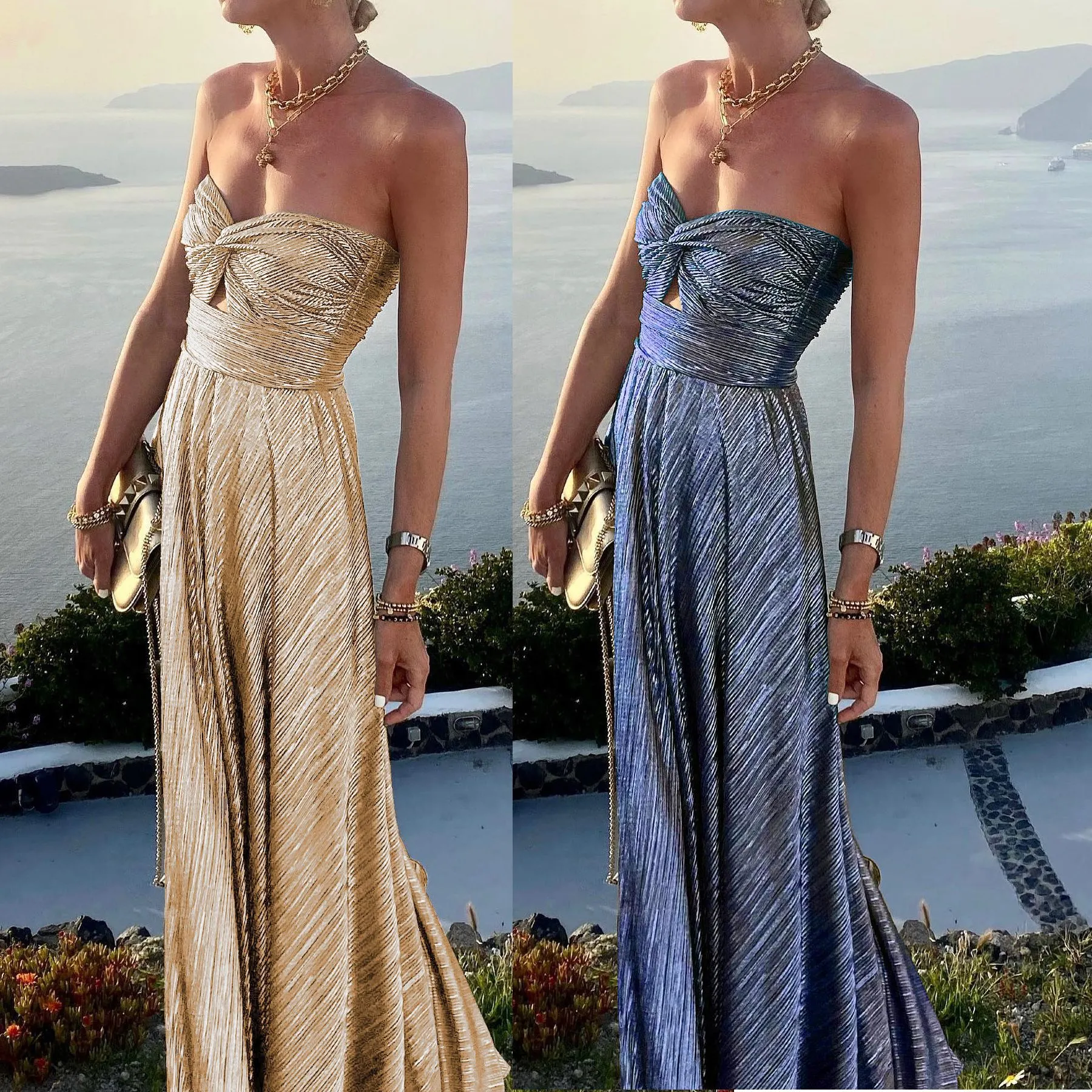 Maxct Spring and Summer New Sexy Chest-Wrapped Gilding Party Dress Ins Casual Large Swing Dress - Image 3