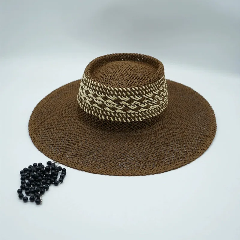 Maxct Straw Hat Japanese Style Black Brown Panama Women's Beach Big Brim