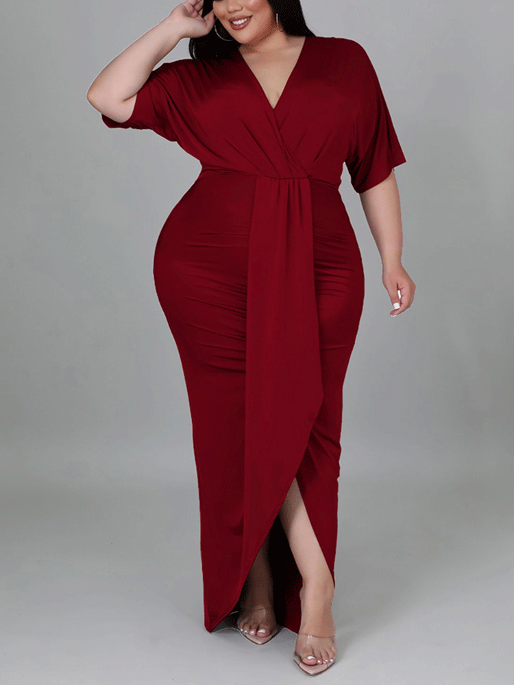 V Neck Solid Color Maxi Dress Maxct