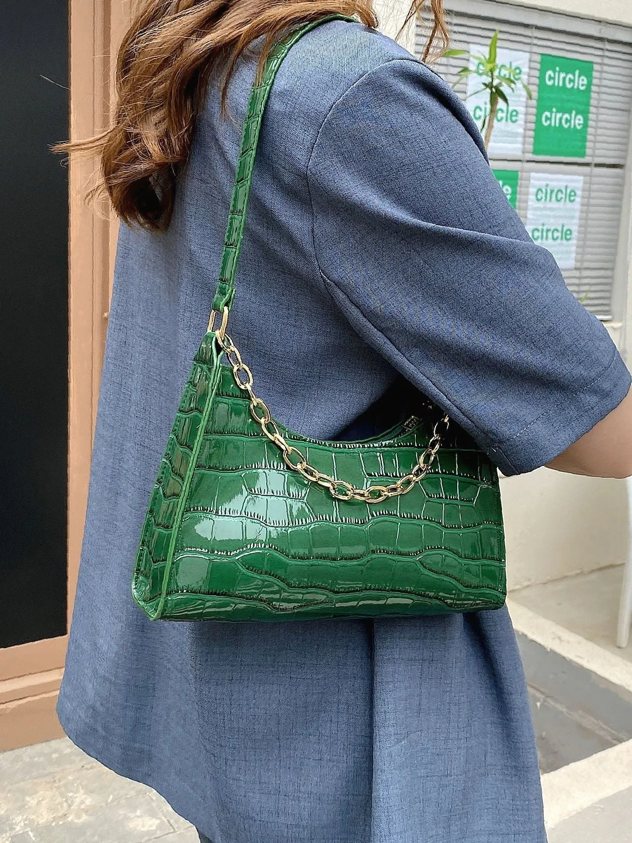 Bag For Love - Chain Decor Croc Embossed Maxct Bag  - Women Maxct Bags