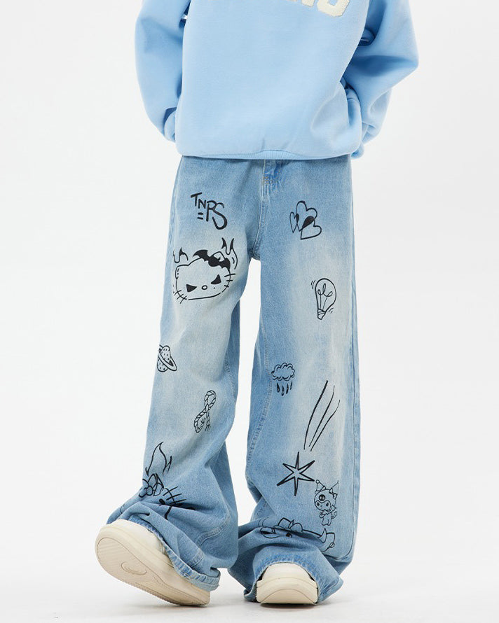 Grunge Aesthetic Cat Jeans in Blue Maxct