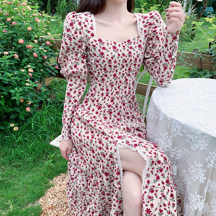 Sweet Floral Corduroy Midi Dress Maxct