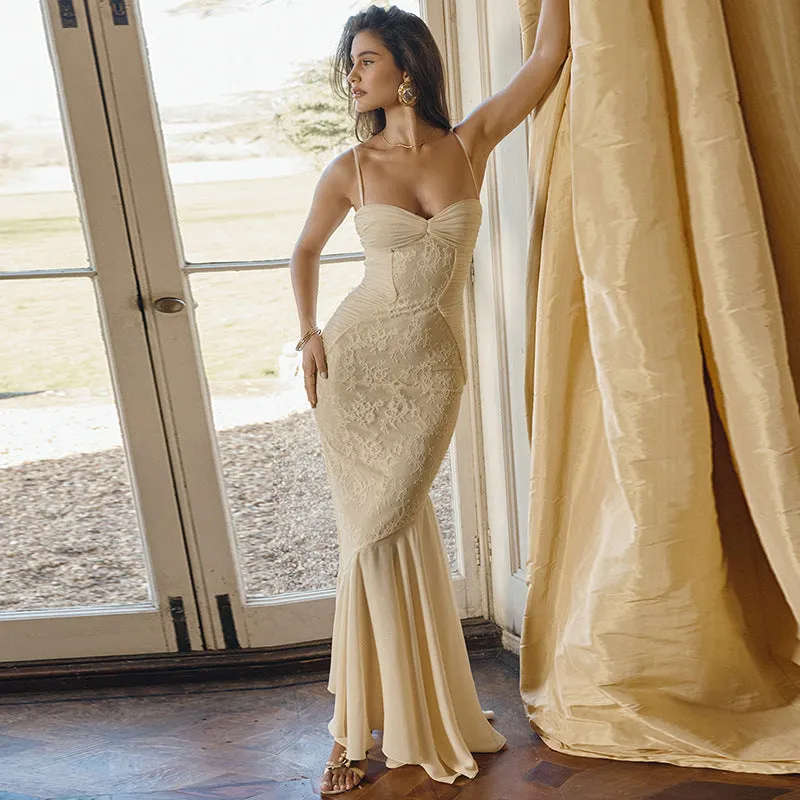 White Floral Lace Halter Maxi Dress Maxct