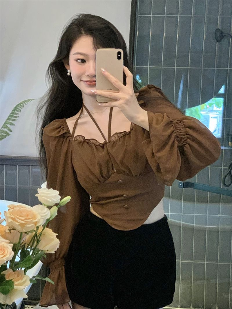 Shirts Blouses Spring Autumn Halter Off Shoulder Ruffles Patchwork Blusa Feminina Vintage Elegant Sexy Camisas De Mujer