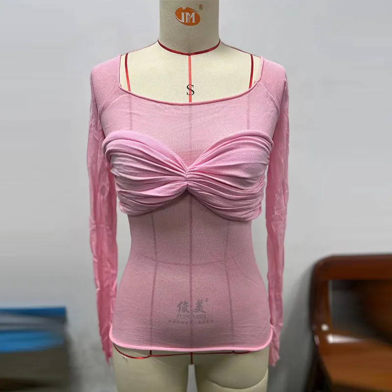 Maxct Sexy Transparent Off Shoulder Shirts Women Slim Fit Solid Perspective Thin T-Shirt Female Autumn Chic Elegant Daily Tops