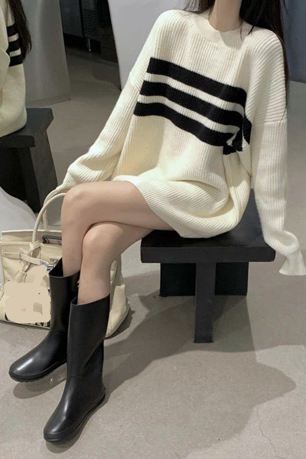 Loose Striped Long Knitted Sweater Maxct