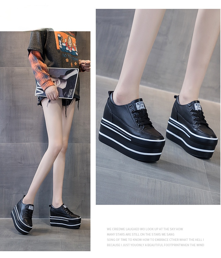 Genuine Leather Super High Thick Heel Platform Sneakers - true-deals-club