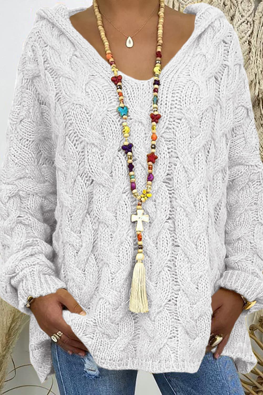 Cable-Knit Hooded Sweater - Image 8