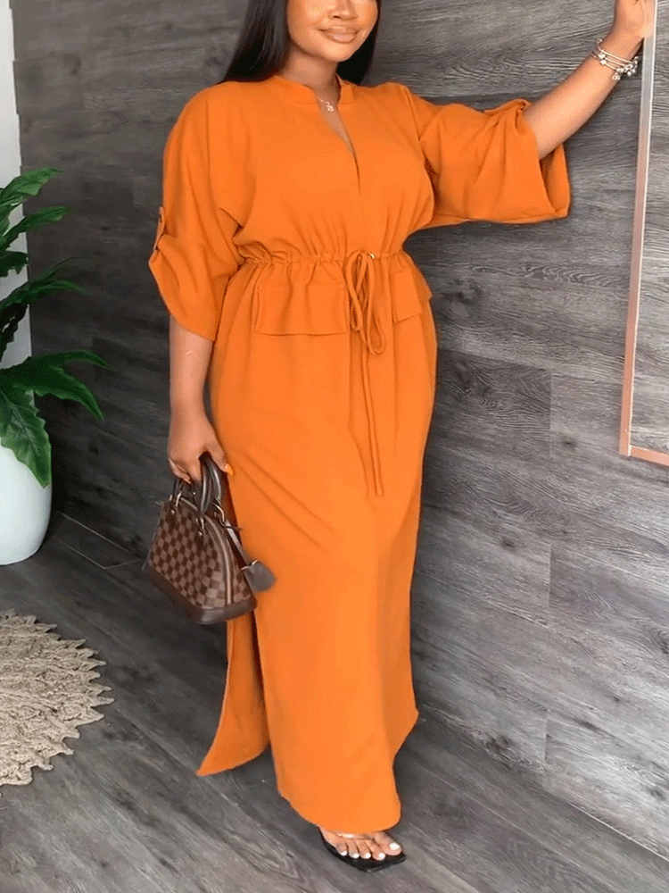 V Neck Waist Maxi Dress Maxct
