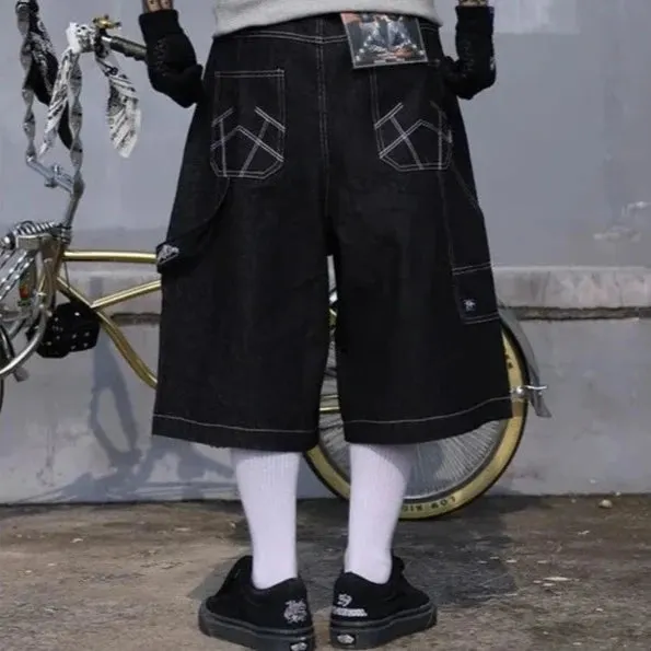 Maxct Oversized Jorts Summer Jeans Shorts Men's Wide Leg Baggy Y2K Denim Shorts