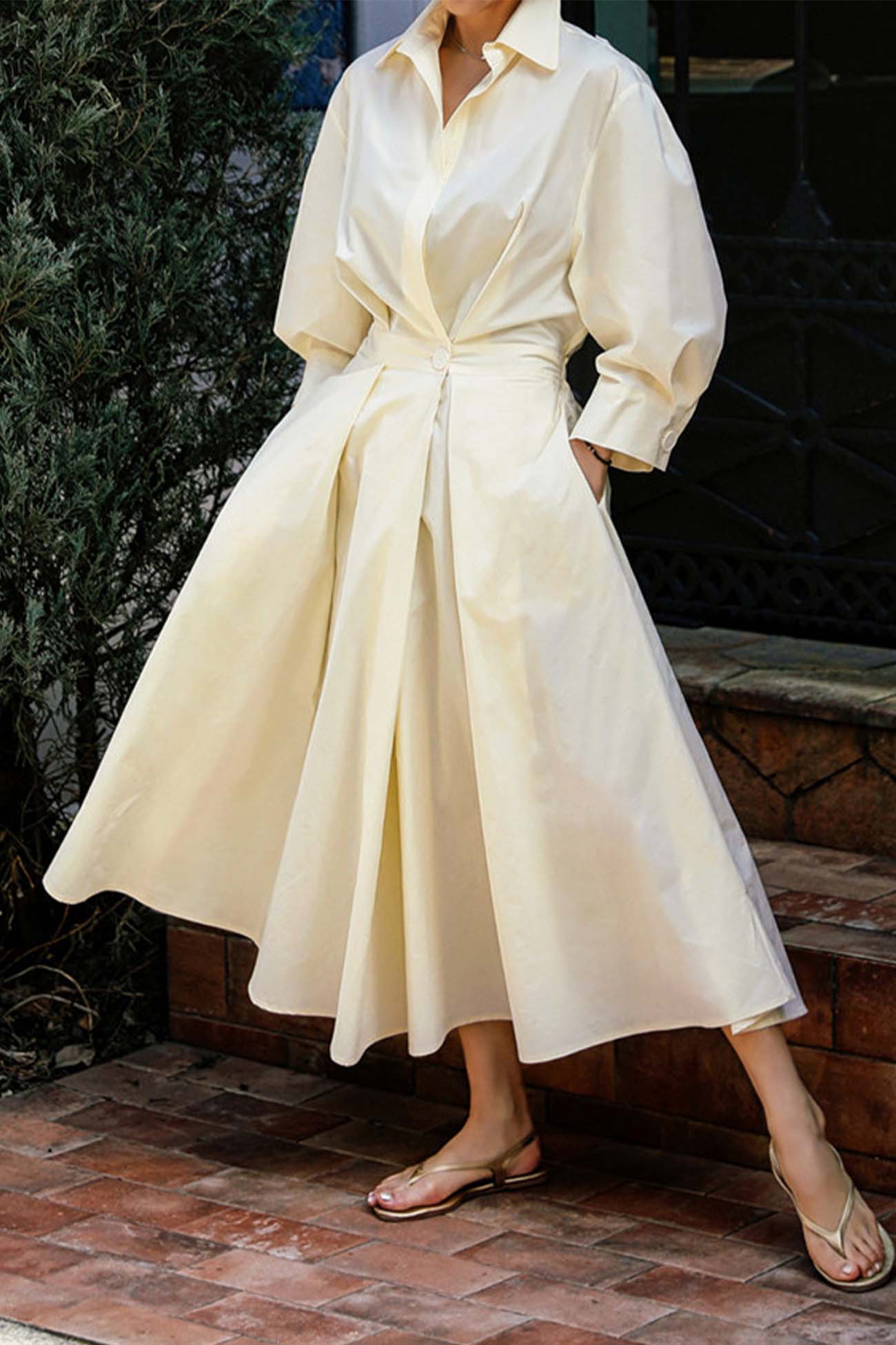 Maxct Cotton Long Sleeve A-Line Shirt Midi Dress