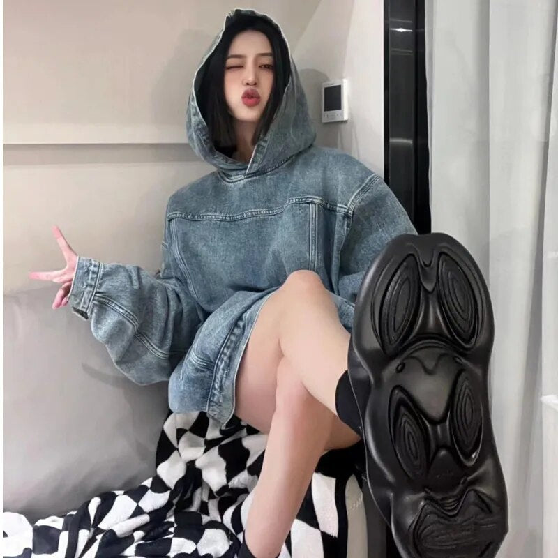 Y2K Women's Loose Denim Hoodies Sweatshirt Maxct - Image 2