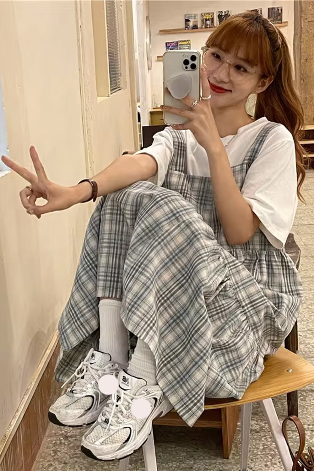 Square Collar Lovely Plaid Long Dress Maxct