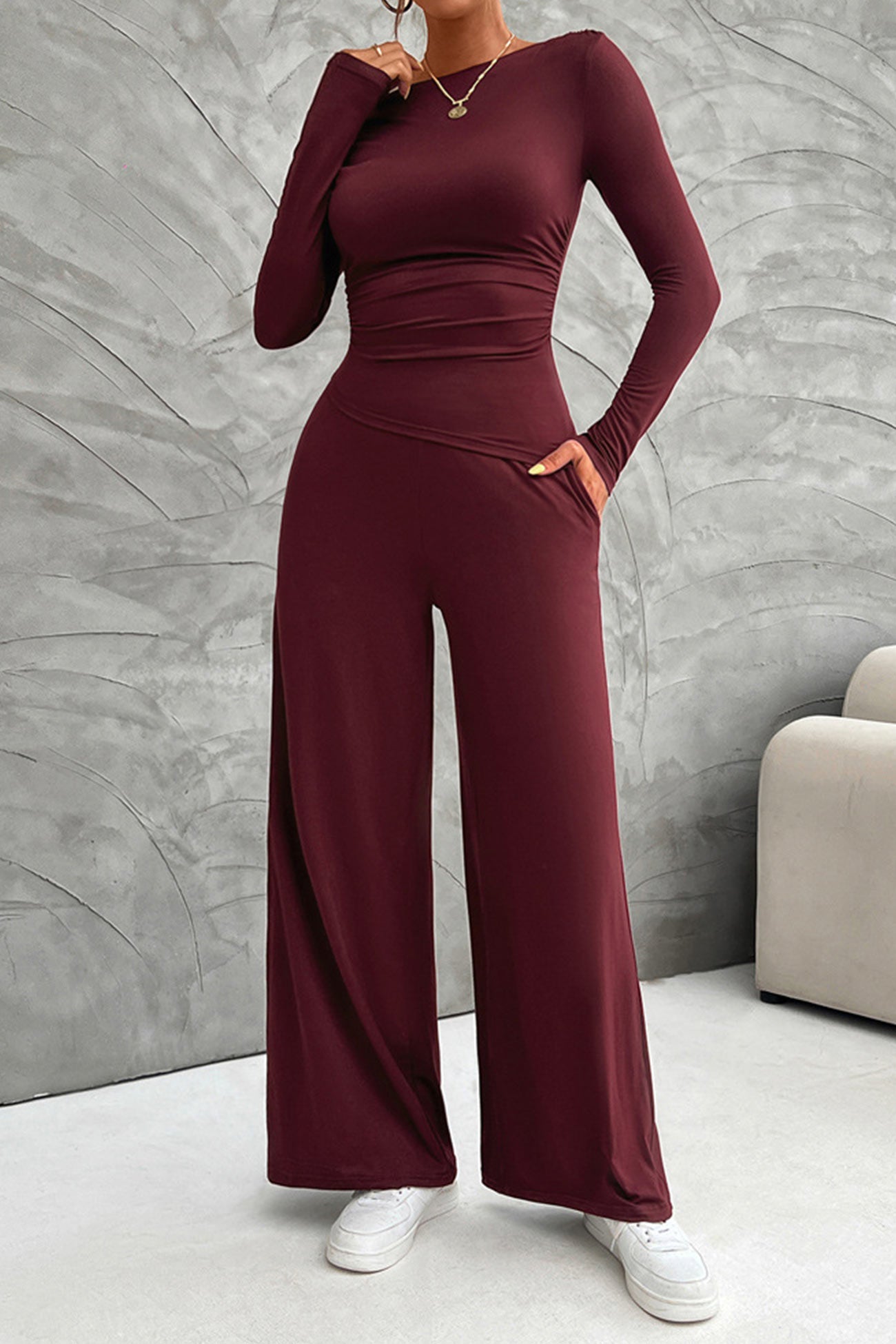 Maxct Drop Shoulder Tops Wide Leg Pants Set