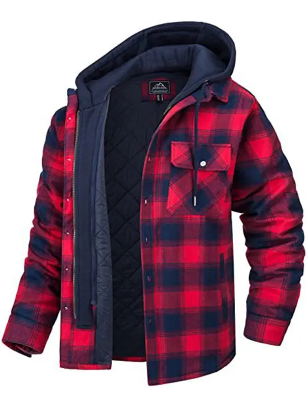 Maxct &Men’s Plaid Quilted Hoodie - Flannel Shirt Jacket