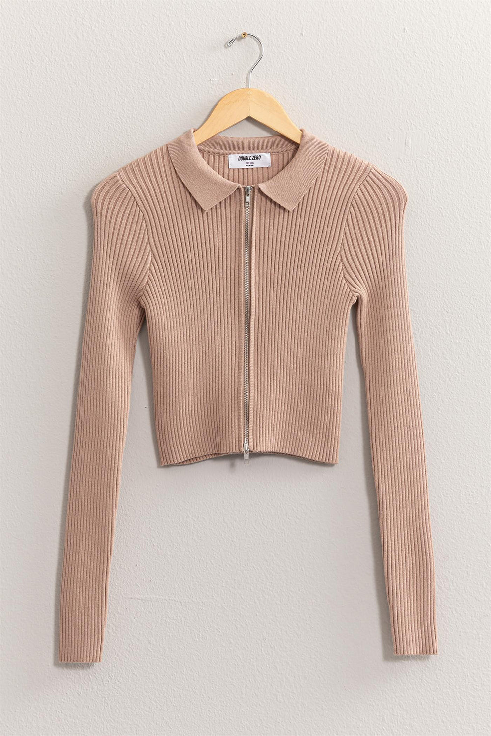 Maxct &HYFVE Ribbed Double Zip Cropped Cardigan