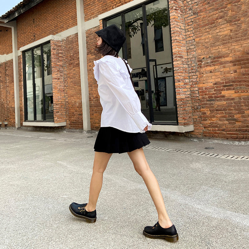 Handmade Retro Waxing Flat Mary Jane Shoes Round Toe  Black/Brown/Black1/White Maxct