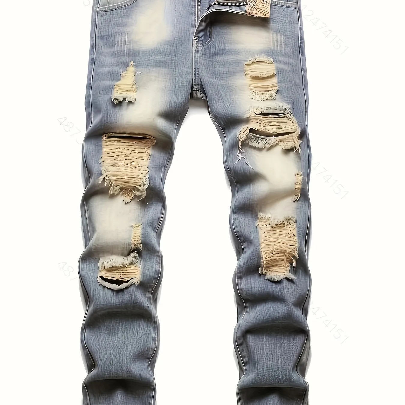 Maxct  Regular Fit Ripped Jeans, Men's Casual Street Style Distressed Denim Pants For All Seasons