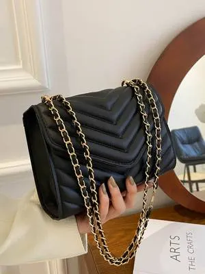 Bag For Love - Quilted Pattern Chain Square Bag - Women Maxct Bags