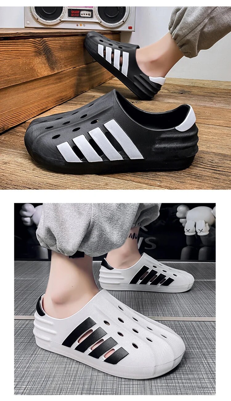 Non-Slip Comfy Black and White Men's Slide-On Sandals - true deals club
