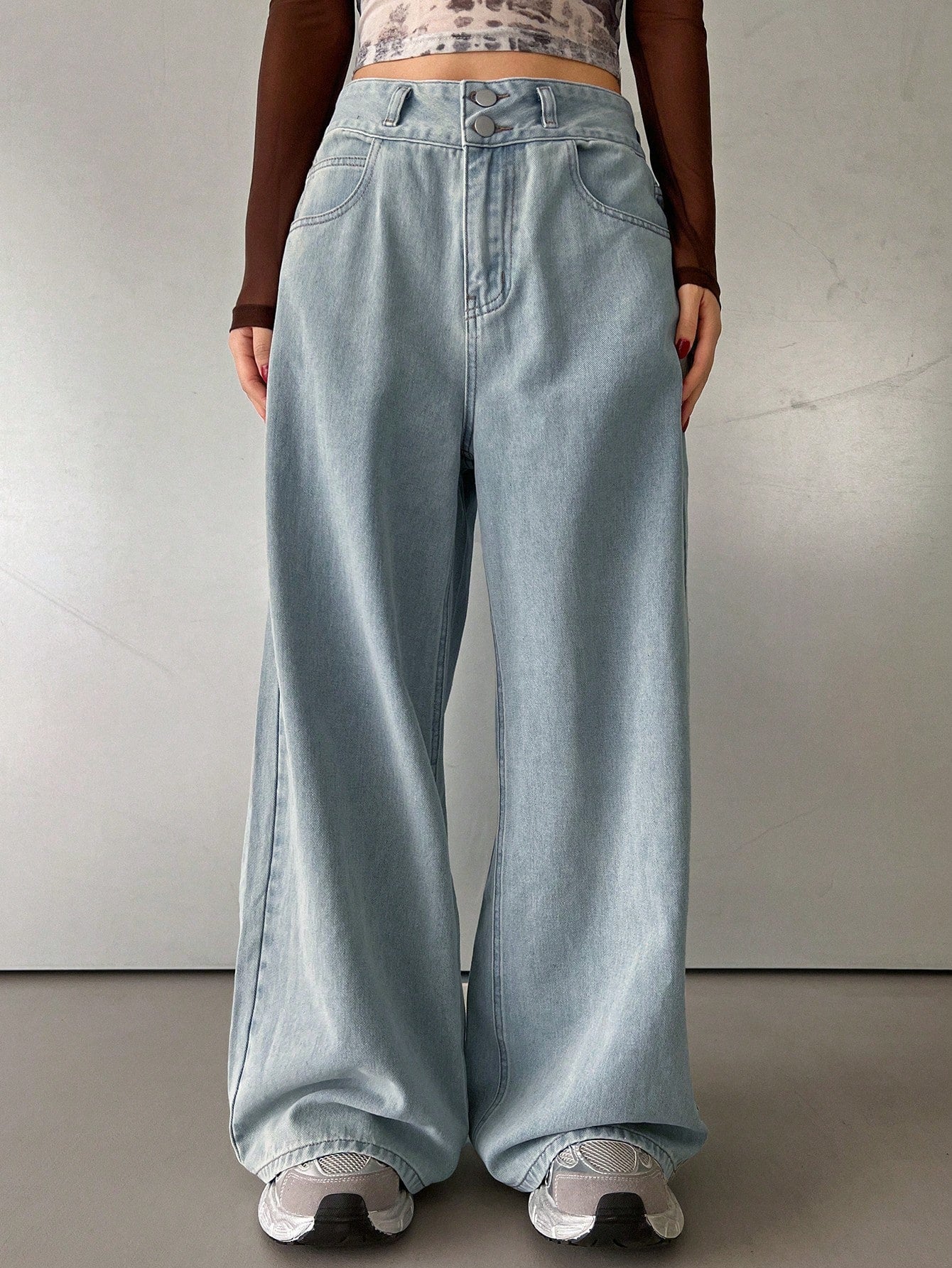 Maxct Women's Loose Fit Casual Wide Leg Denim Pants With Pockets