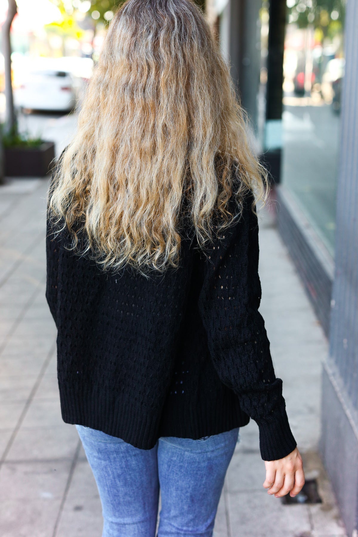 Maxct &Follow Me Black Pointelle Knit Button Down Cardigan