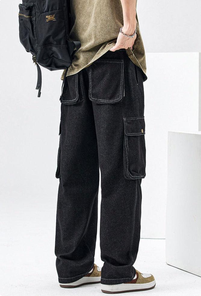 Maxct Elastic Waist Cargo Pocket Jeans Pants