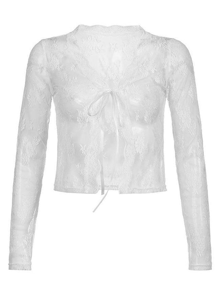 Maxct Open Front Lace Long Sleeve Crop Blouse