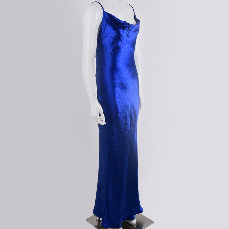 Elegant Satin Backless Long Dress For Women Gown Summer Spaghetti Strap Sleeveless Night Club Party Long Dress Vestido