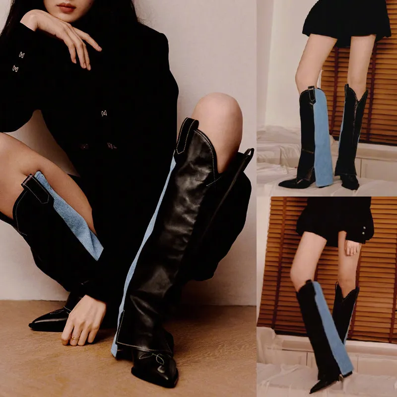 Wide-Shaft Wedge Boots Riding Boots Maxct