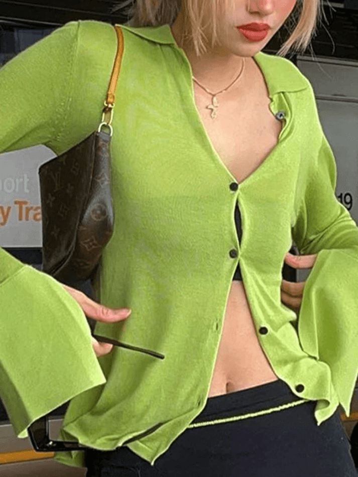 Maxct Split Cuff Button Front Long Sleeve Blouse