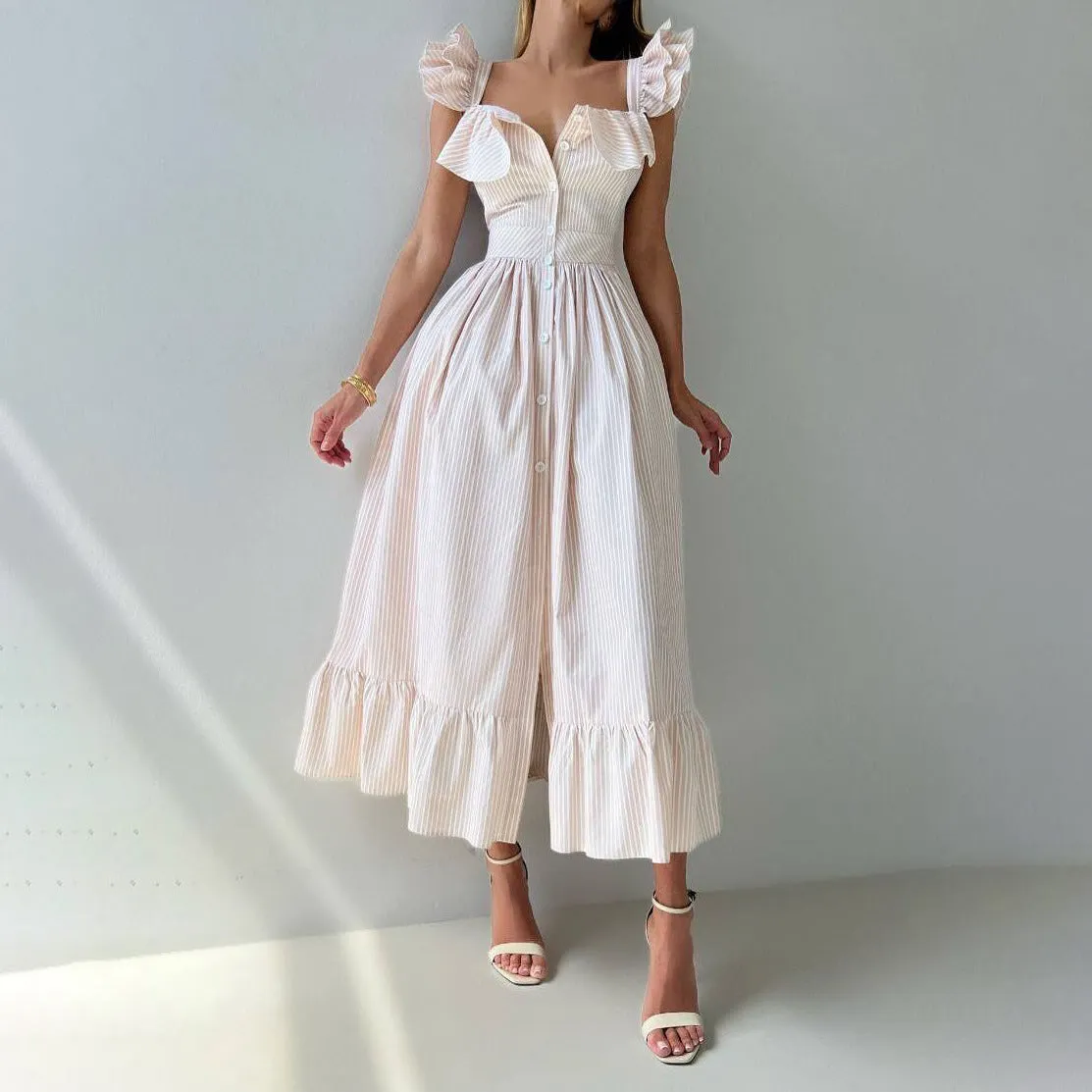 Ruffled Striped Midi Dress Maxct