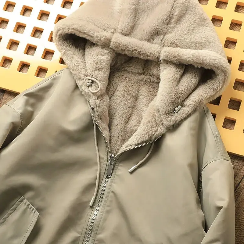 Maxct Velvet Fleece Hooded Bomber Jacket