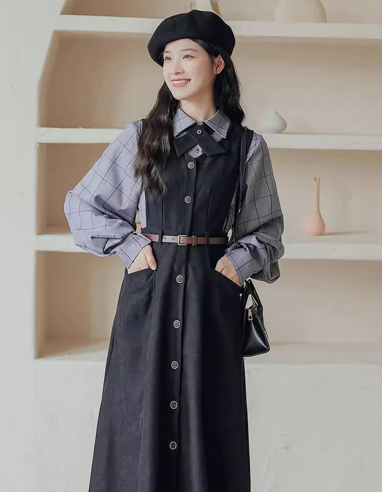 Button Up Suede Pinafore Dress Maxct