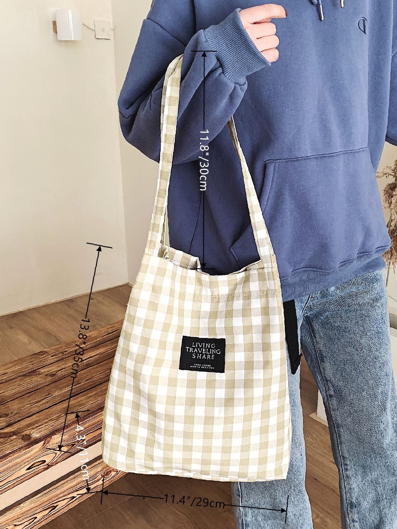 Maxct - Letter Patch Gingham Shopper Bag  - Women Tote Bags
