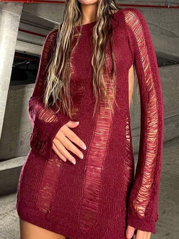 Distressed Long Sleeve Party Mini Dress Maxct