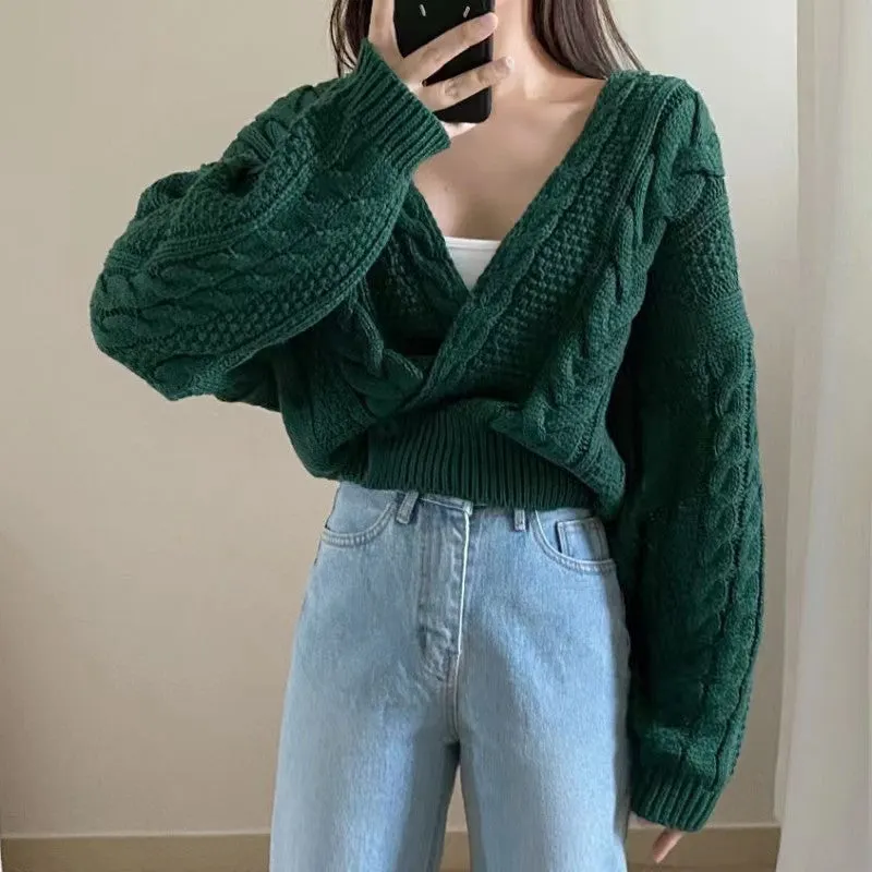 Maxct Cross Over Crop Cable Knit Cardigan