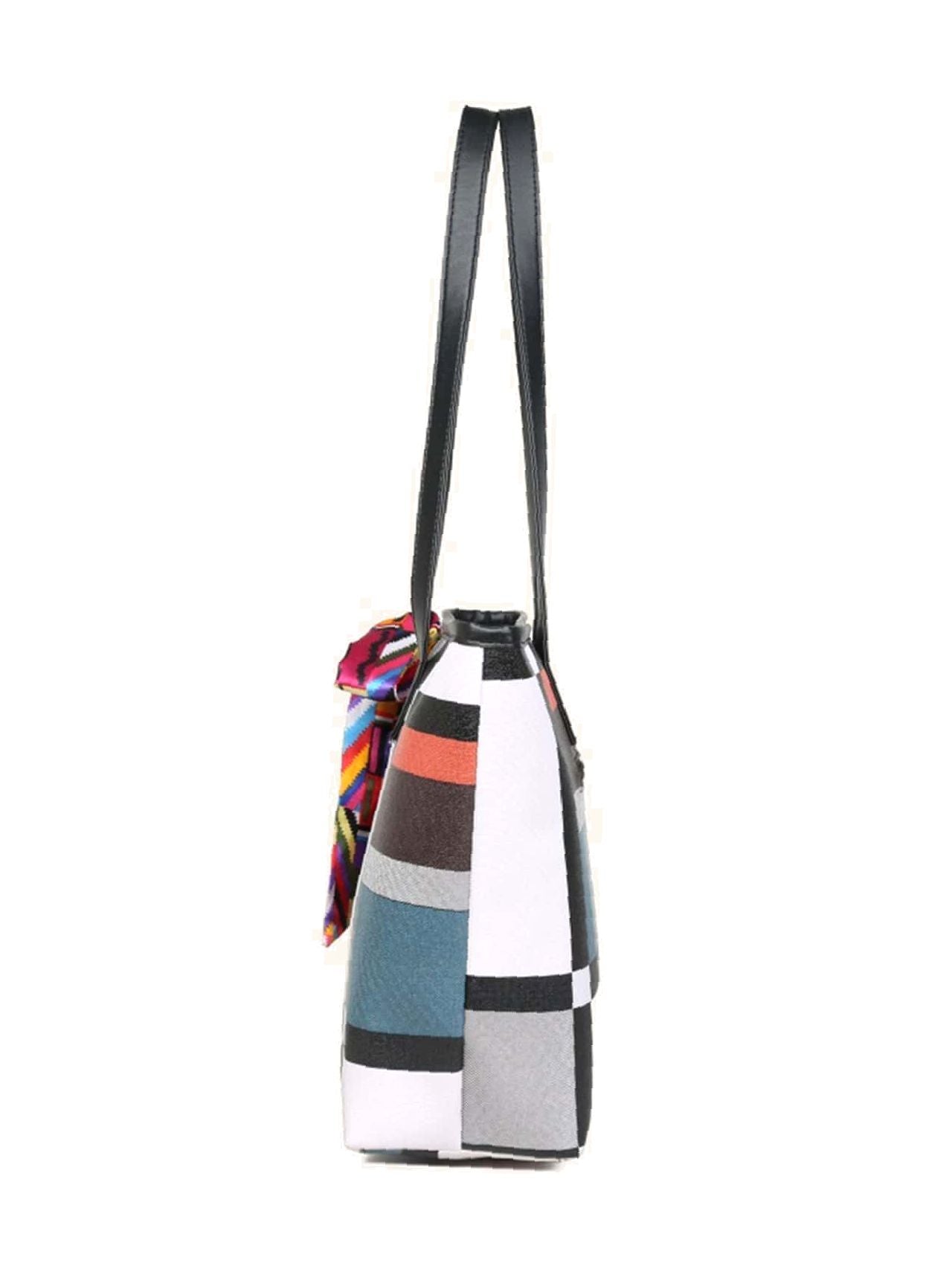 Maxct - Twilly Scarf Decor Geometric Print Tote Bag  - Women Tote Bags