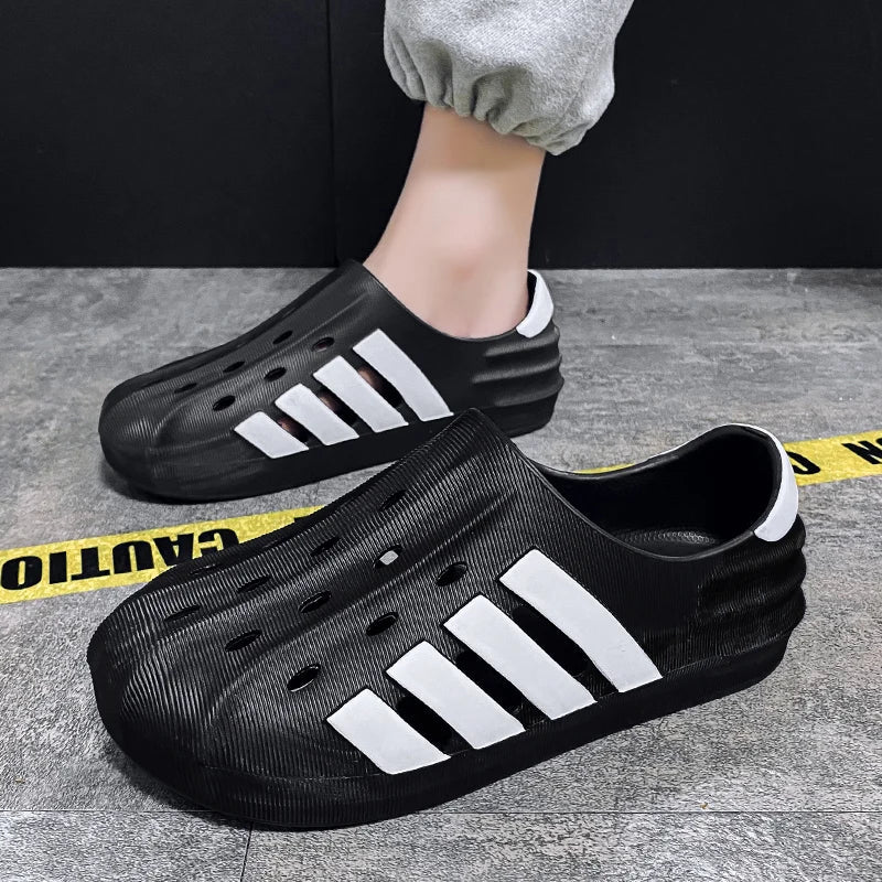 Black and White Slip on Sandals for Men Maxct