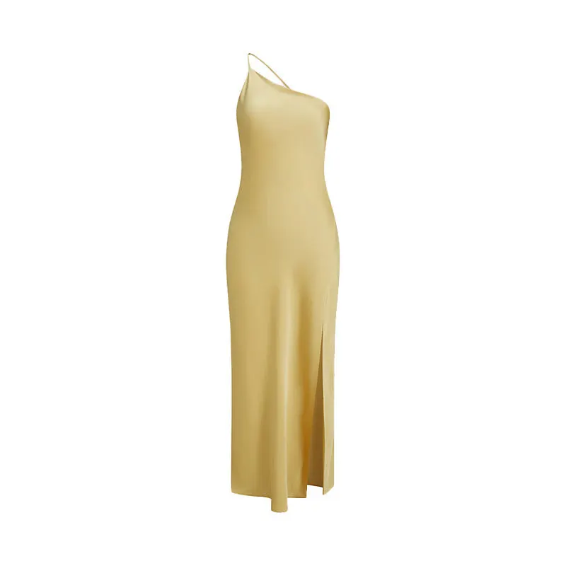 Slim-Fit Off-Shoulder Solid Color Backless Long Dress Maxct